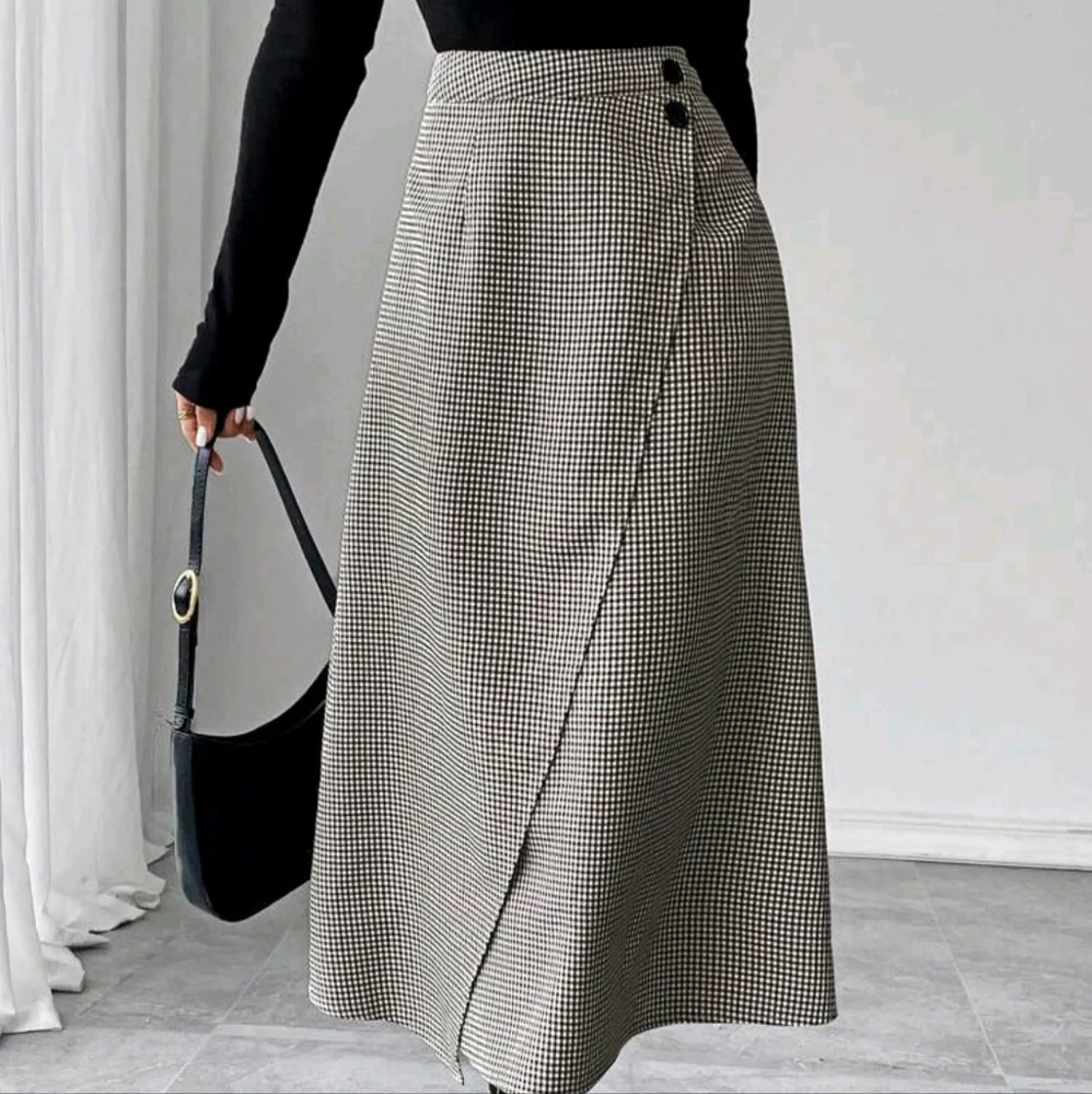 Women's Skirt, Women's Long Skirt, Plaid, Slit, Fashionable Sexy, - Picture 4 of 5